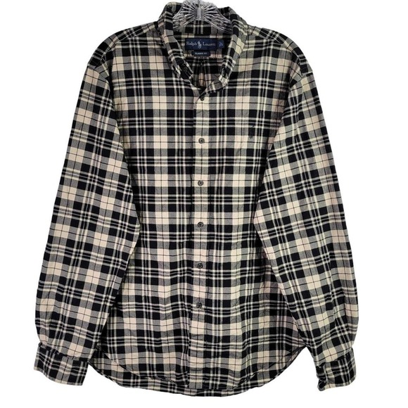 Polo Ralph Lauren Oxford Shirt Men's Large Black Cream Plaid LS Button Down - Picture 2 of 9